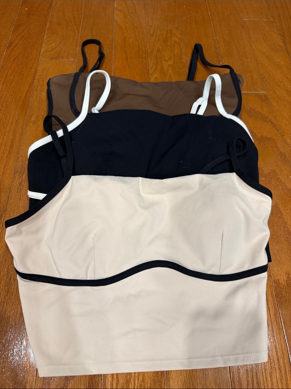 Set of 3 Cropped Tank Tops - Beige, Black, Brown